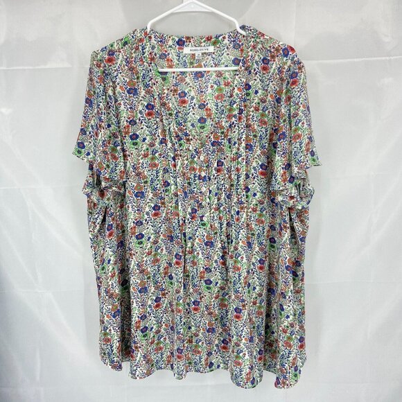 Rose & Olive Tops - Rose & Olive Women 2X Floral Blouse Tunic Top Pleated Short Sleeve Flowy Shirt